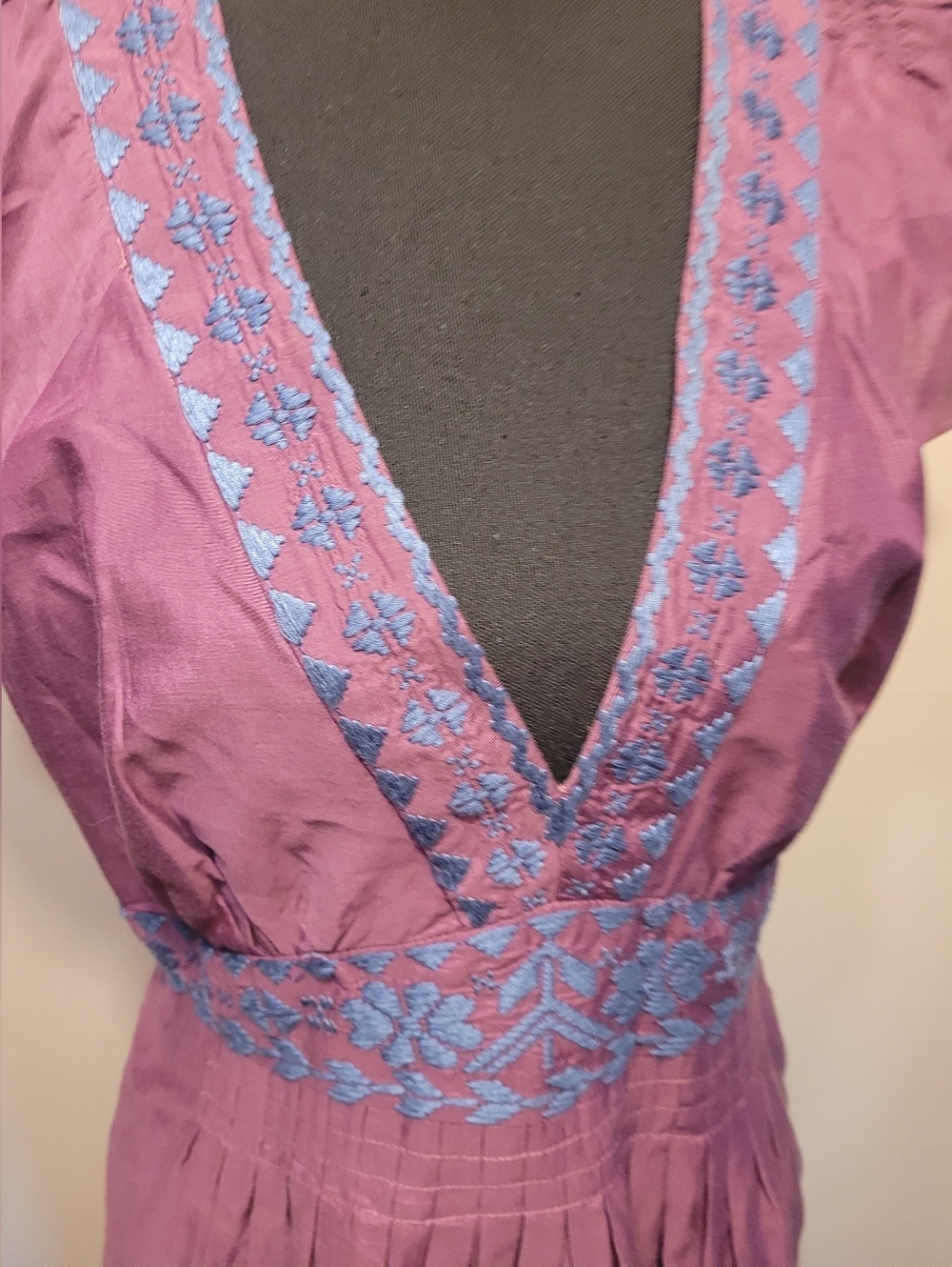 Tibi Embroidered Cotton/Silk Blend Dress Plum Size 10 - Picture 2 of 8